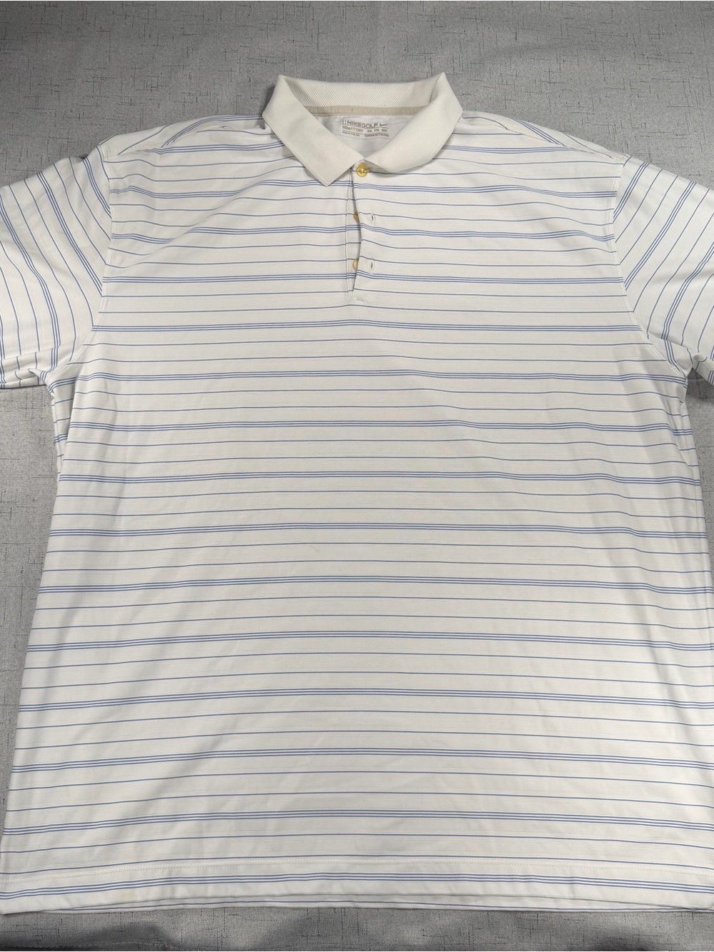 Vintage Nike Golf Men’s White/Blue Striped Fit Dry Knit Polo Shirt - 2XL